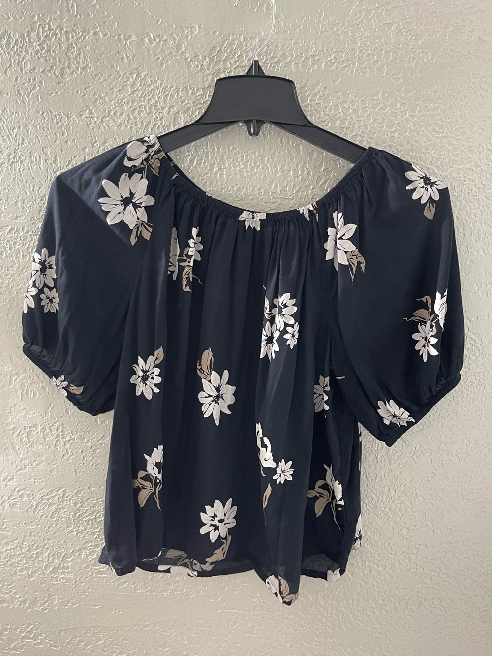 Sonoma Black Floral Off-Shoulder Peasant Top Large